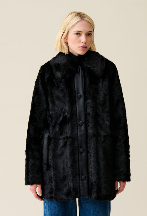 Black faux fur coat