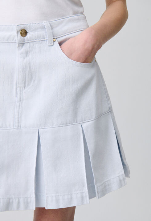 Pleated Short Denim Skirt