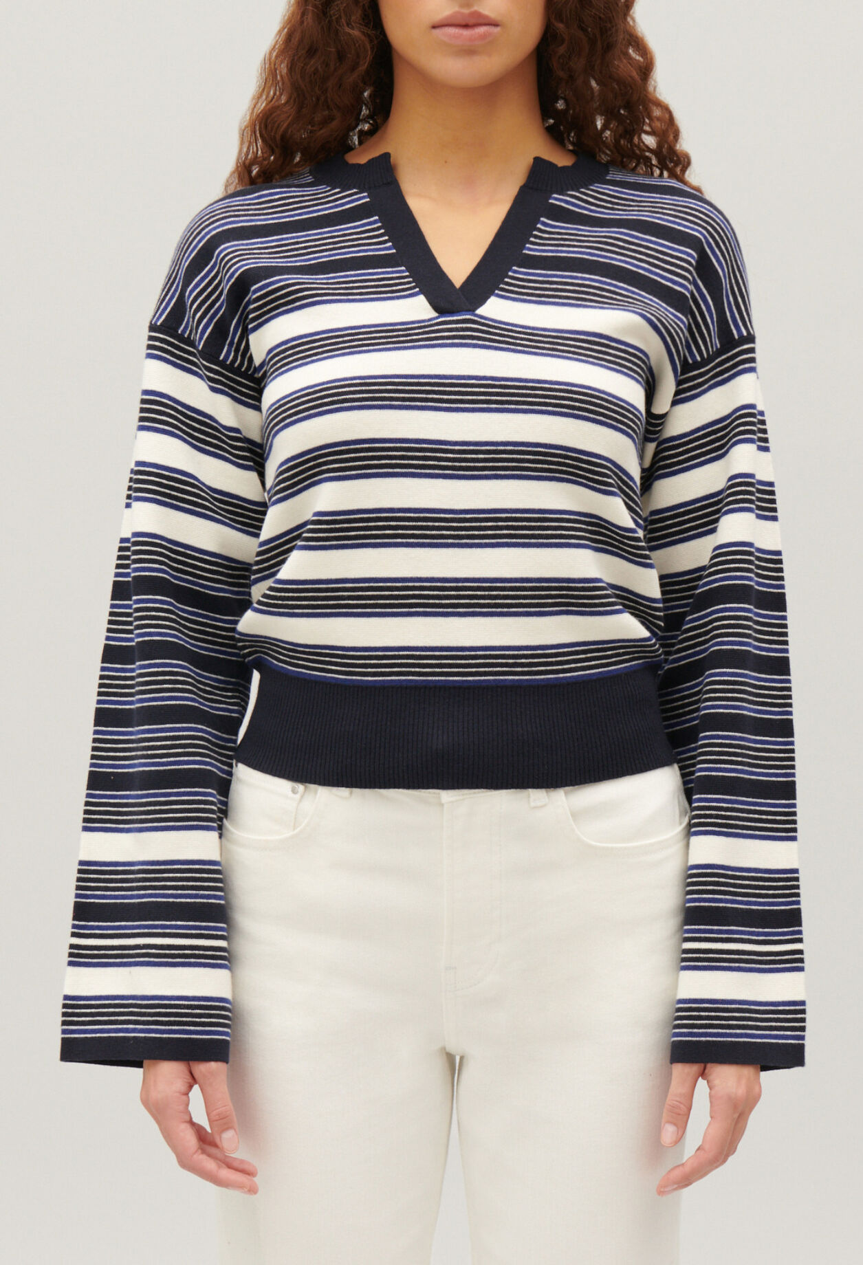 Ecru striped Henley neck jumper