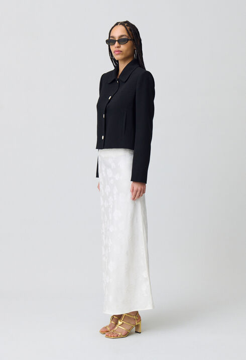 Mid-length flowy satin skirt