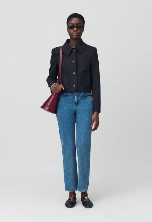 Black wool-blend box jacket