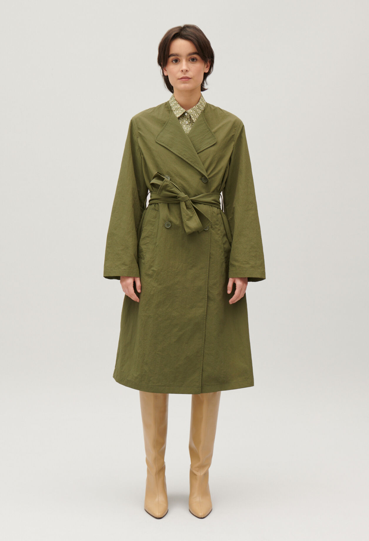 Khaki nylon mid length trench coat for women Claudie Pierlot