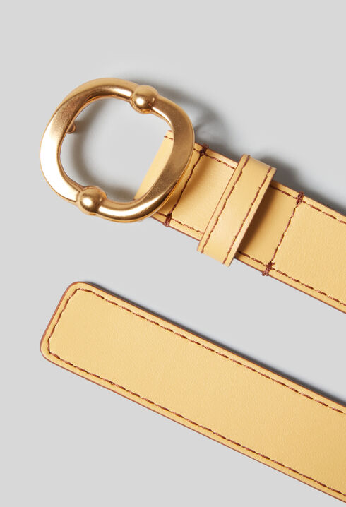 Leather belt gold buckle