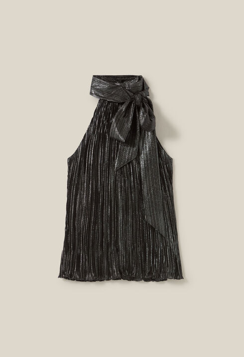 Silver pleated sleeveless top