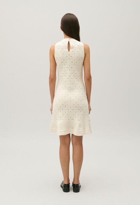 Ecru openwork cotton mini dress
