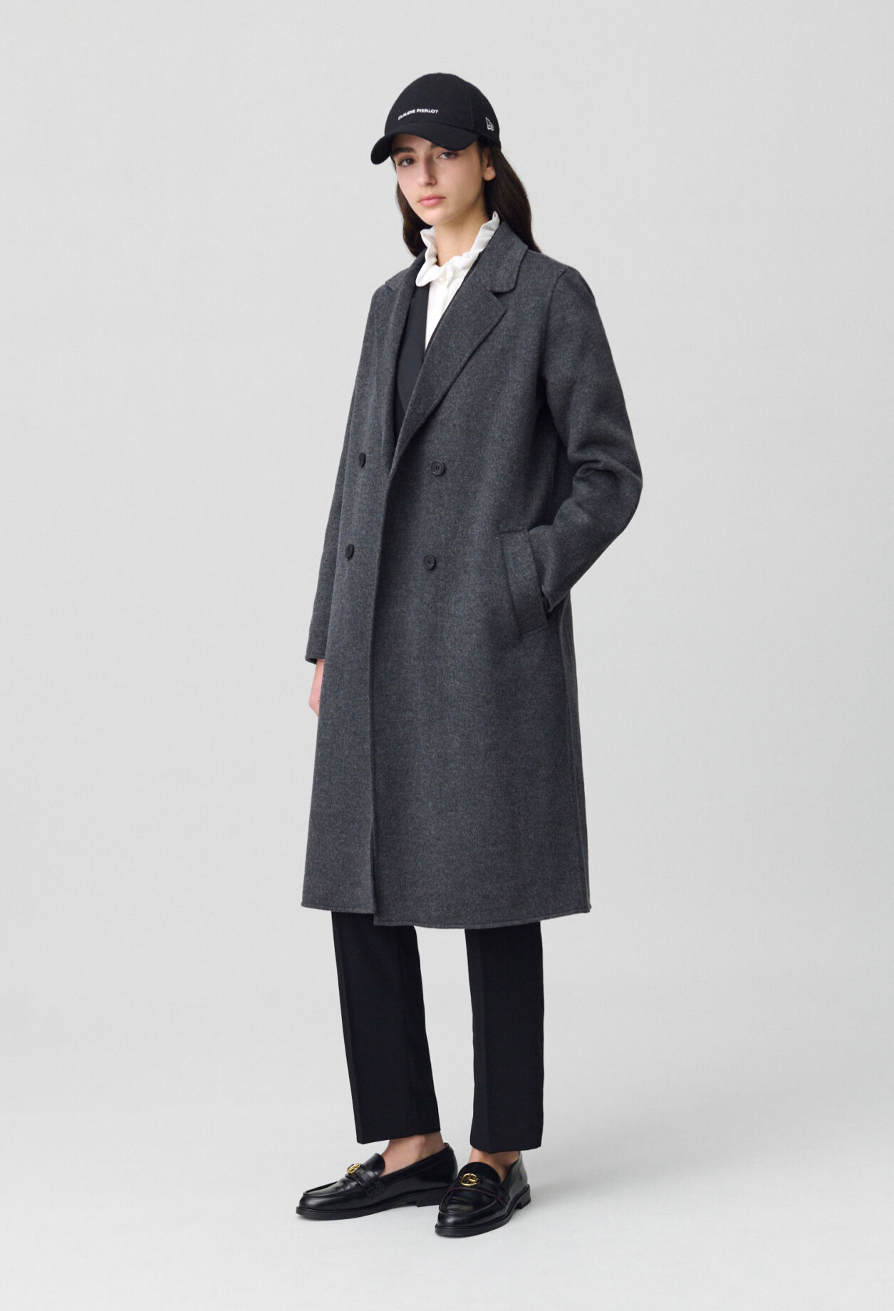 Flecked grey double-sided wool coat