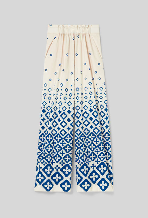Wide-Leg Fluid Print Trousers