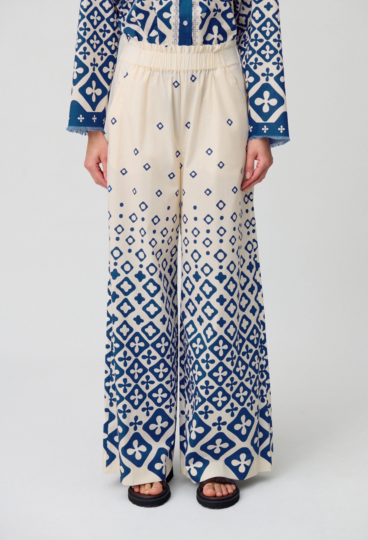Wide-Leg Fluid Print Trousers