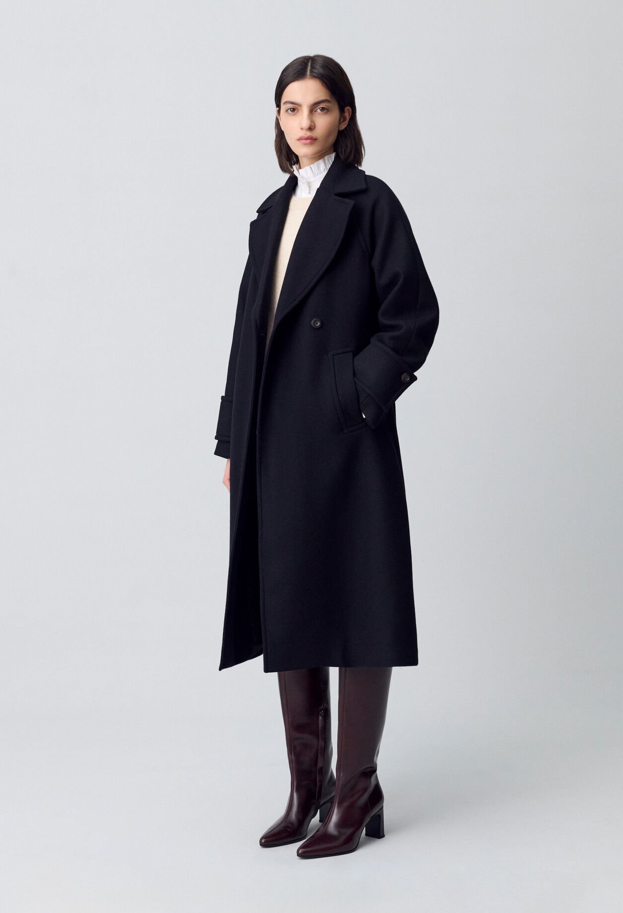Mid-length wool blend coat