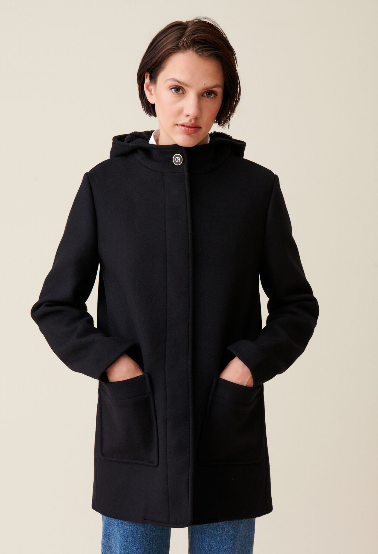 Black hooded coat