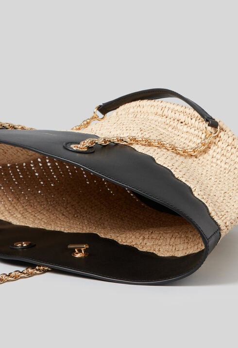 Woven Basket Bag Leather Trim