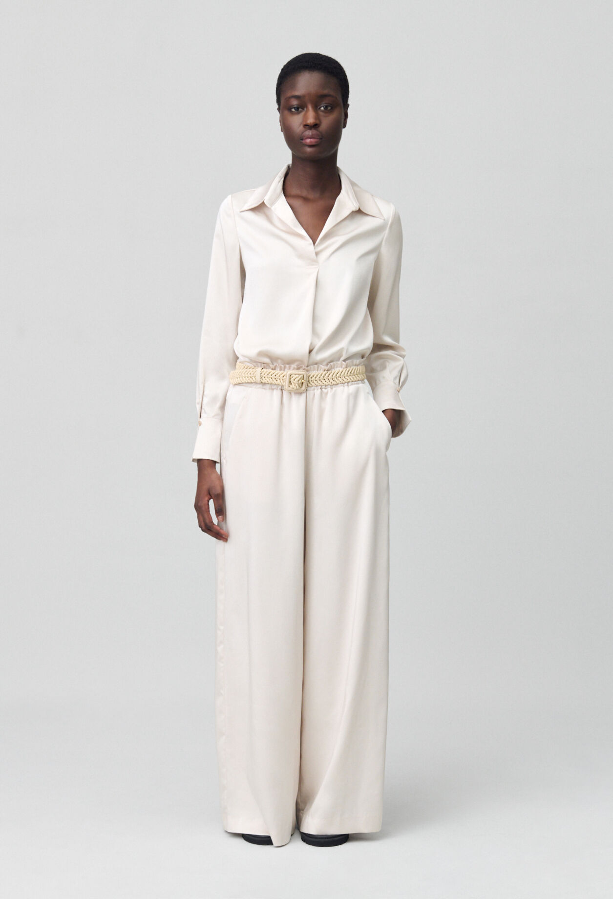 Wide-leg trousers with smocked waistband