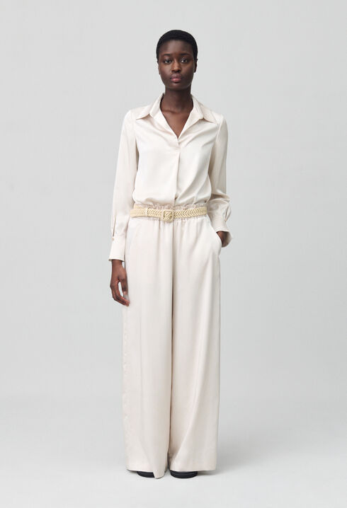 Wide-leg trousers with smocked waistband