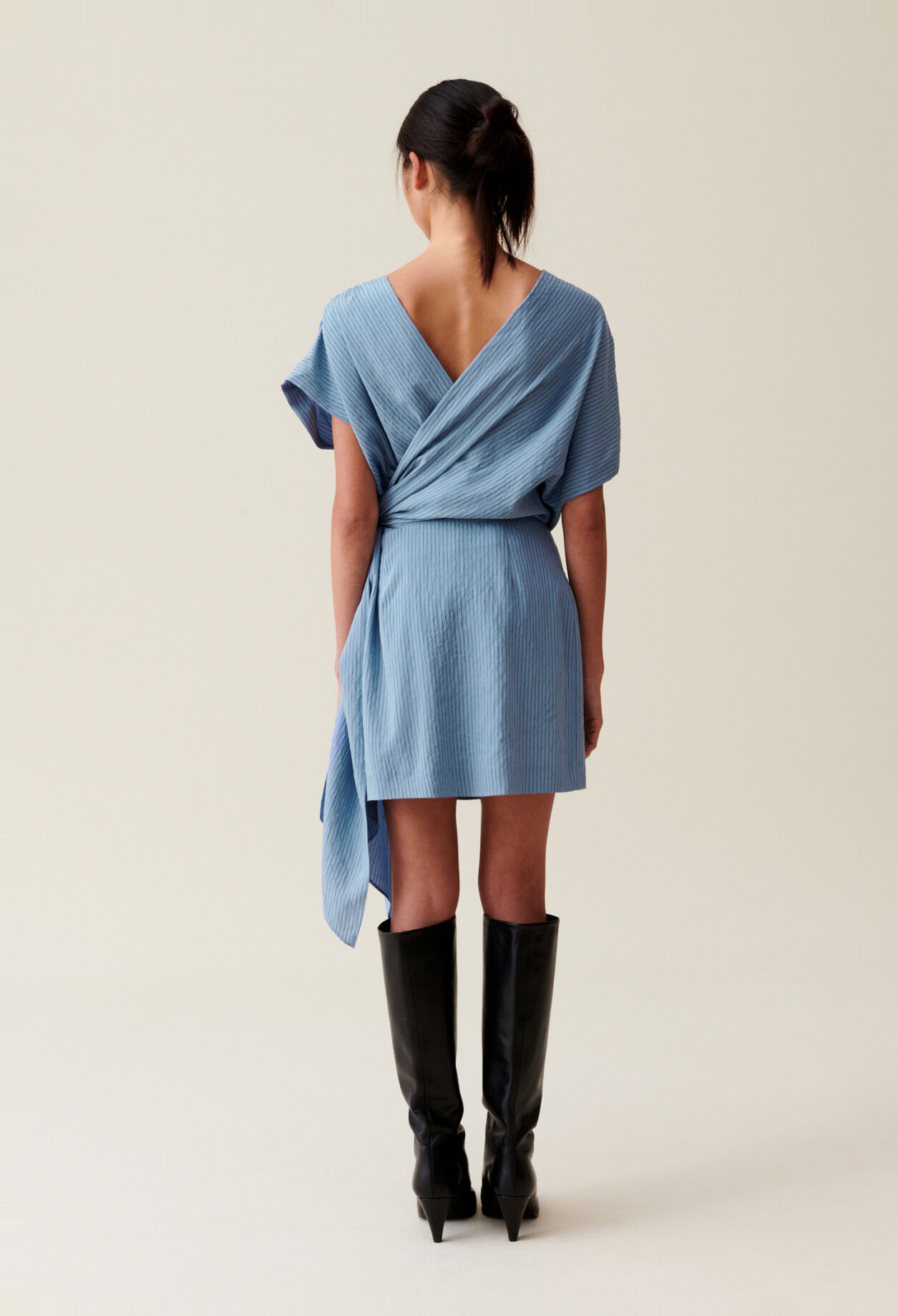 Blue stripe wrap mini dress