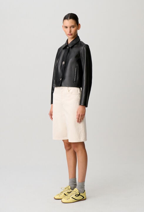 Short black leather jacket