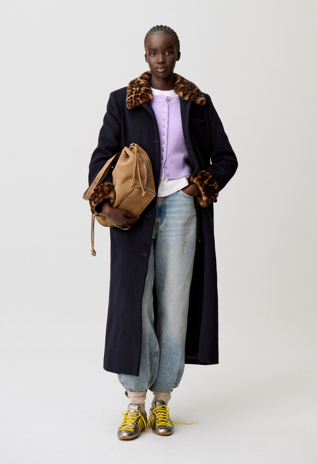 Long leopard-print wool coat