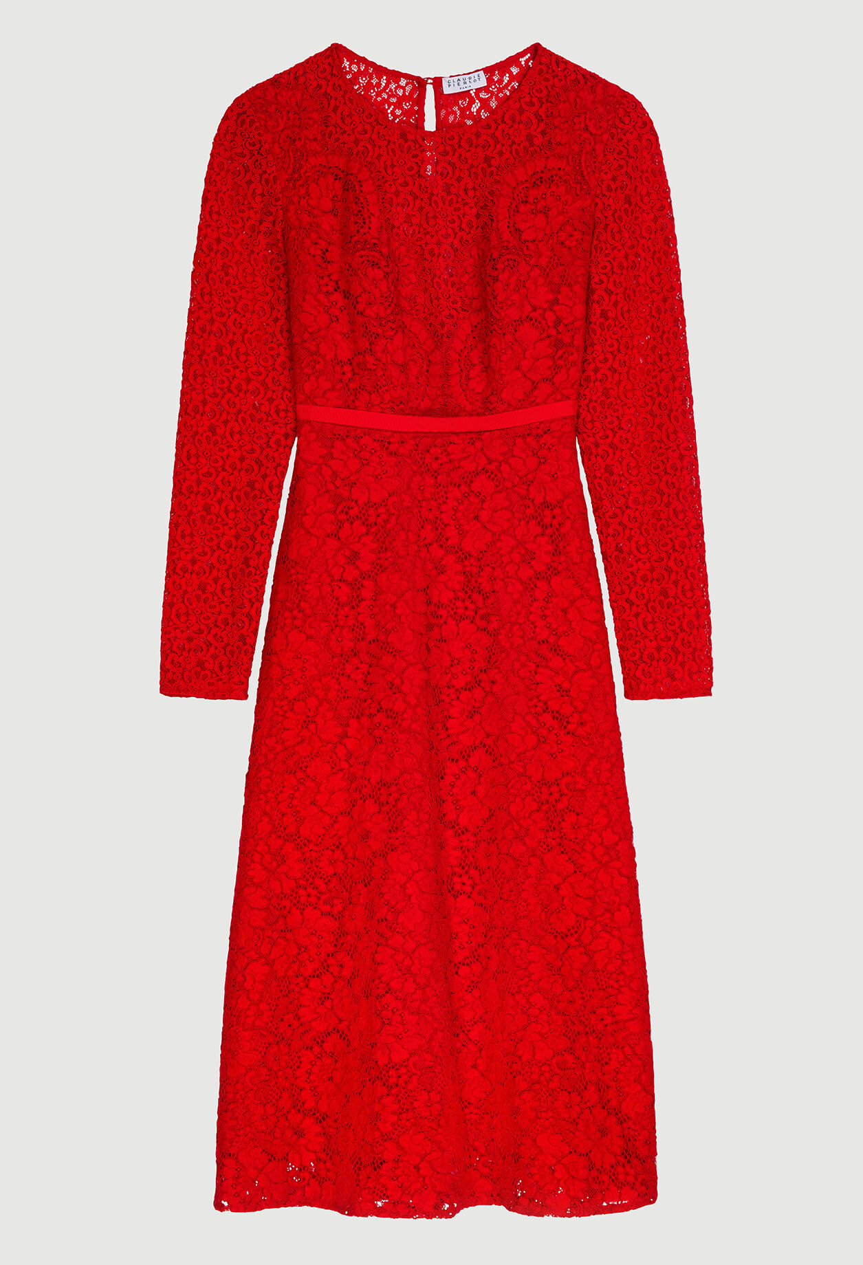 Long red guipure dress