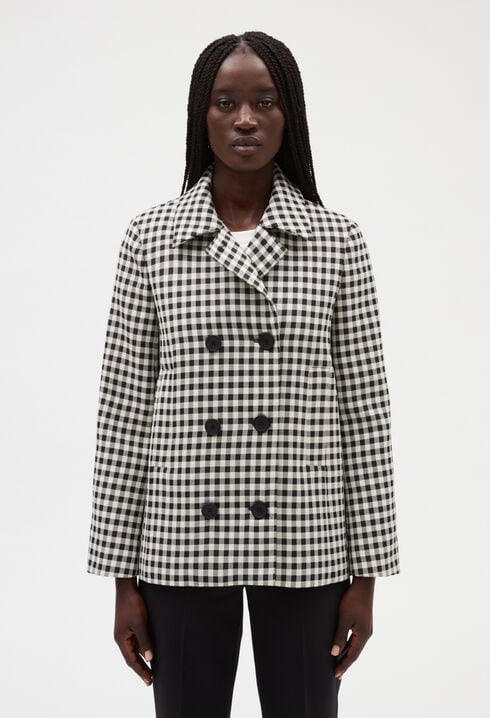Two-tone checked coat