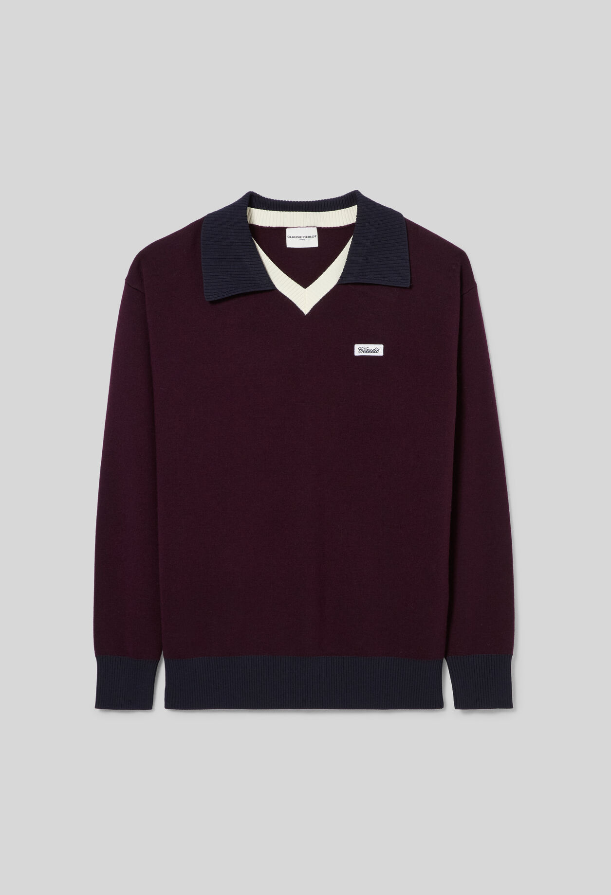 Contrast double collar knit jumper