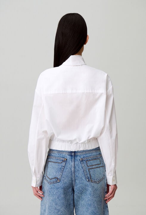 Pussy-bow poplin blouse