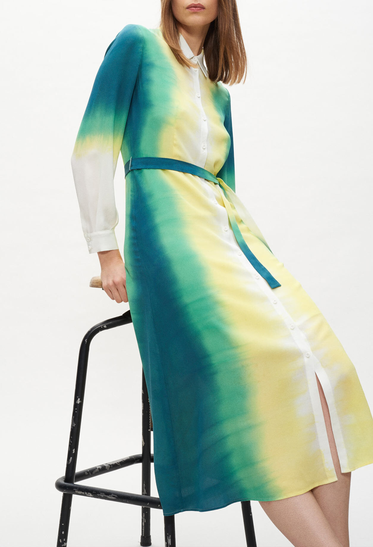 Long tie-dye shirt dress