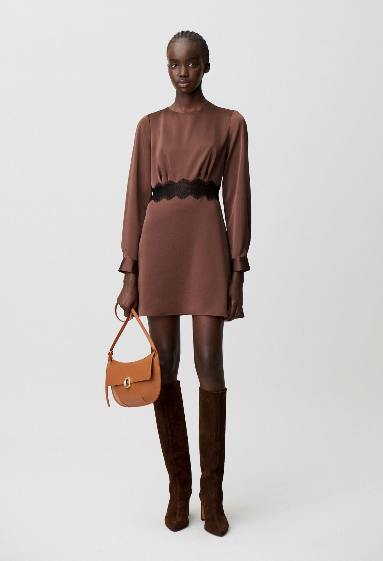 claudie pierlot brown dress Satin flowly mini for women SPRING26 D2 SIZE - True to U.S. Size (Regular Width):14 Litehouse Blue Cheese Vinaigrette