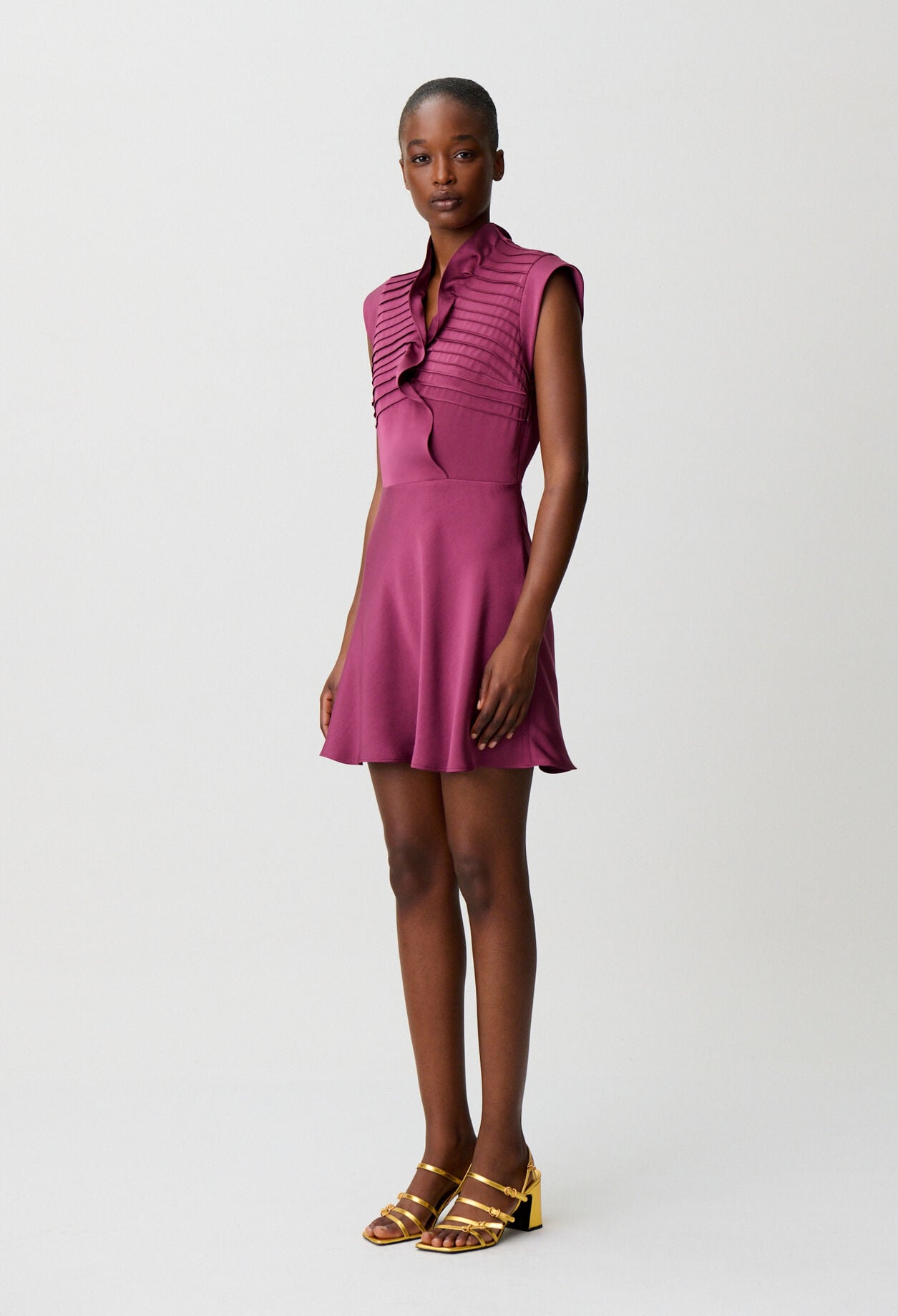 Satin ruffle collar dress