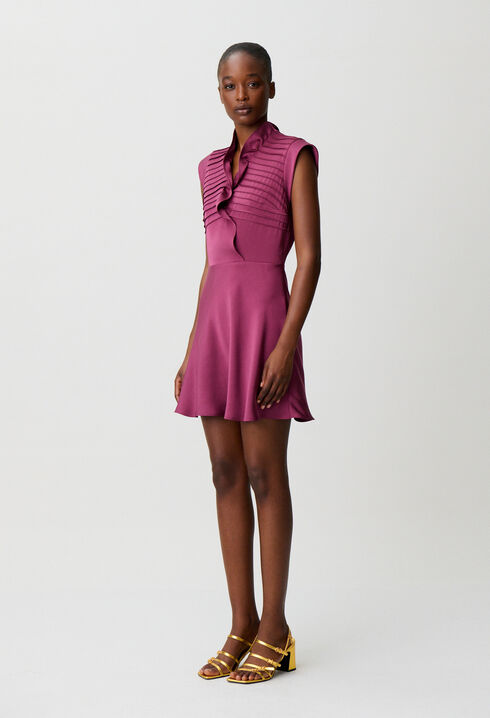 Satin ruffle collar dress