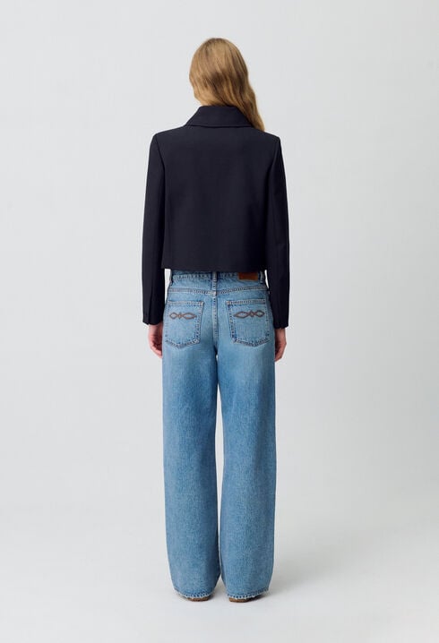 Black wool-blend box jacket