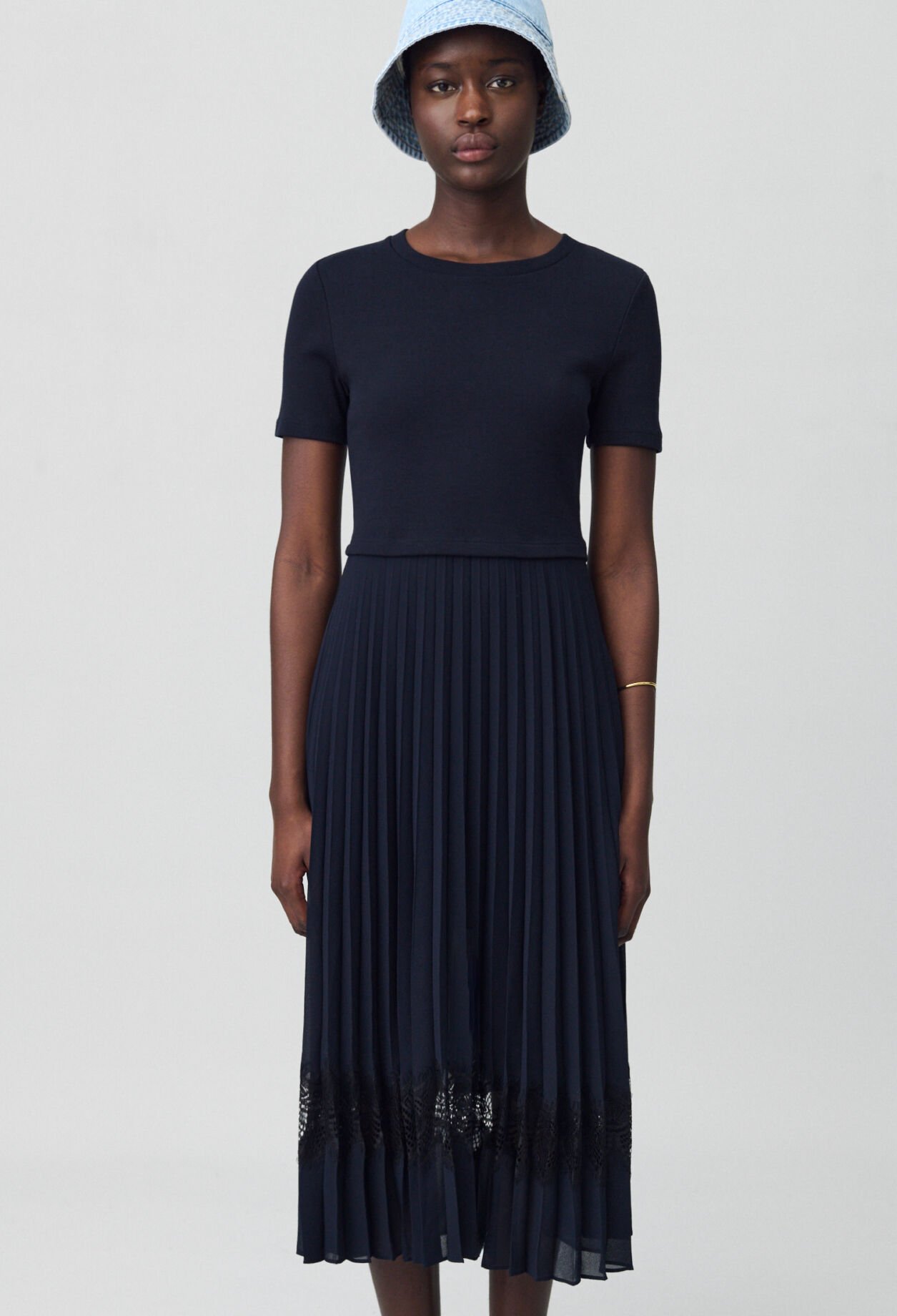 Black and navy bi-material dress 