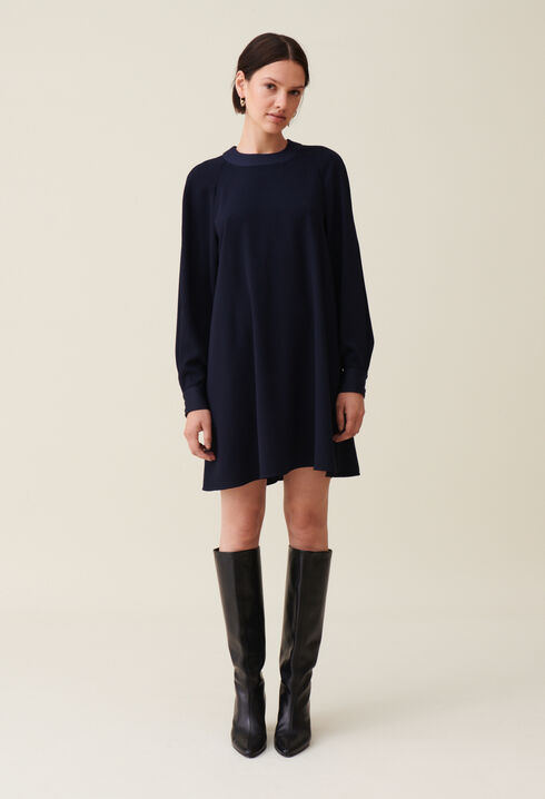 Navy belted babydoll dress