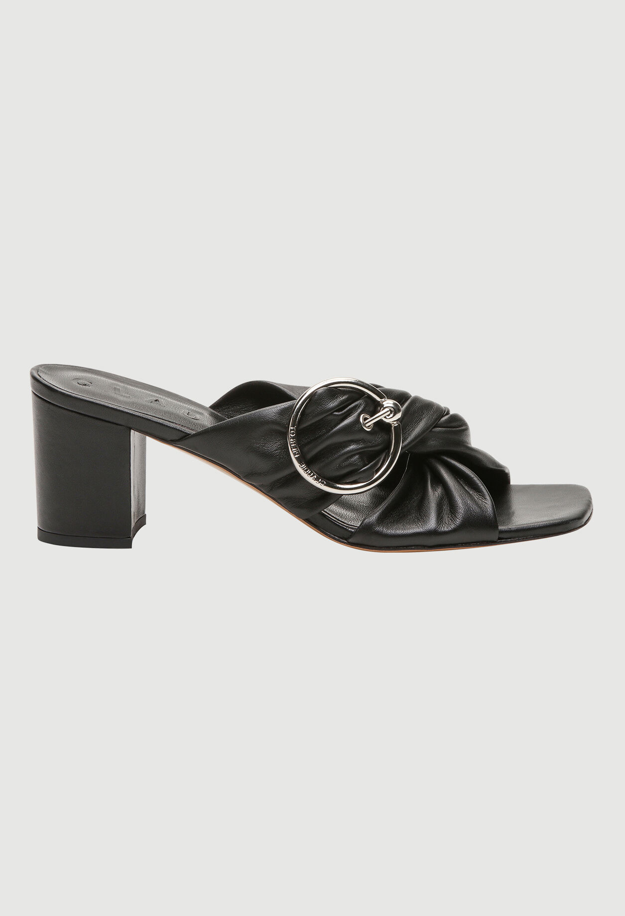 Mule sandal with metal buckle