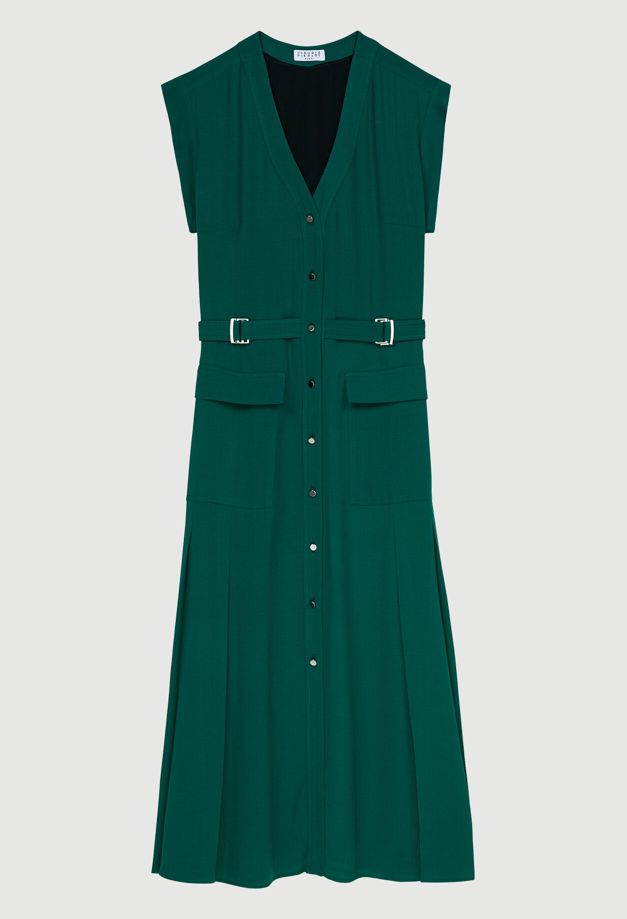 Bottle green sleeveless dress