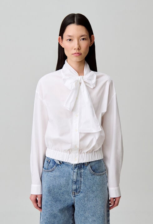 Pussy-bow poplin blouse