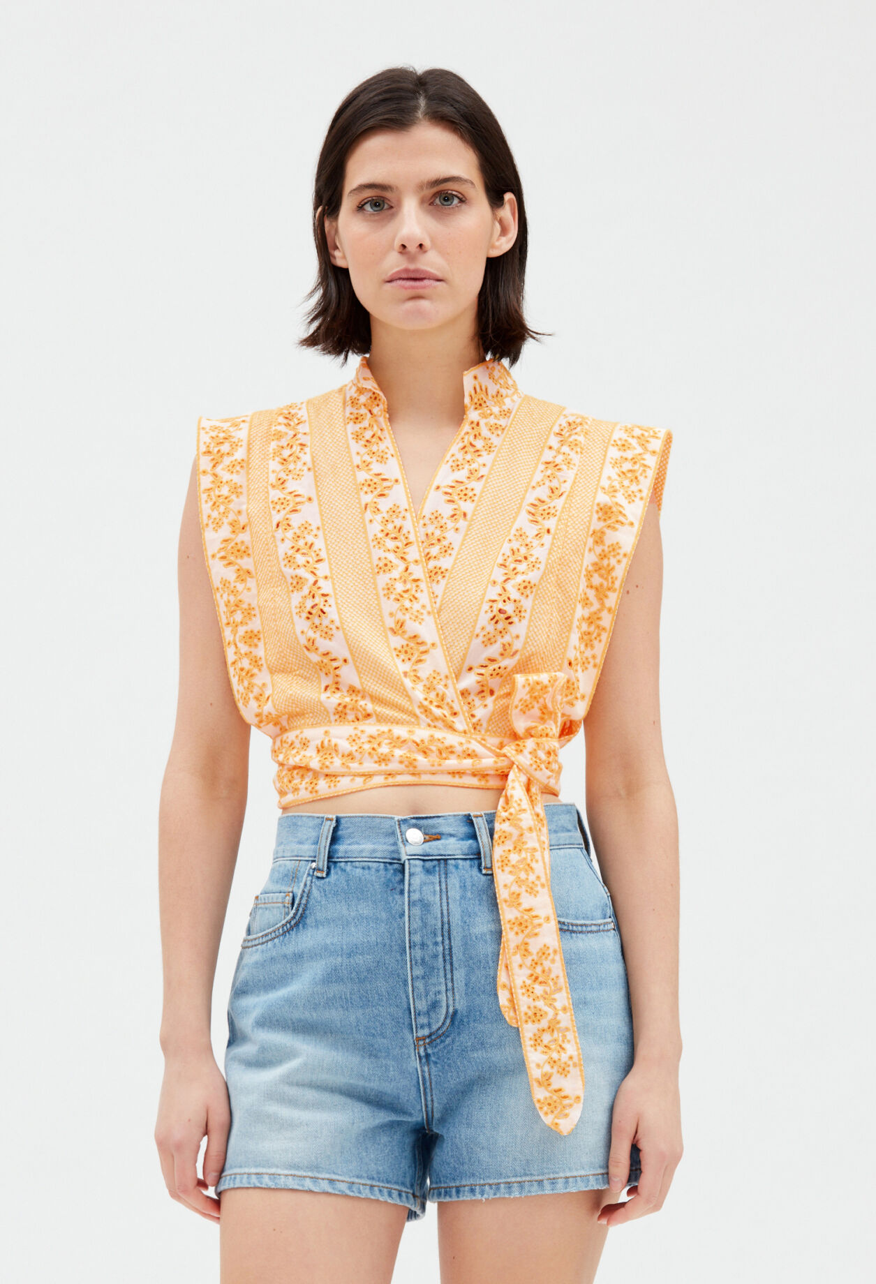 Embroidered mimosa wrap over top