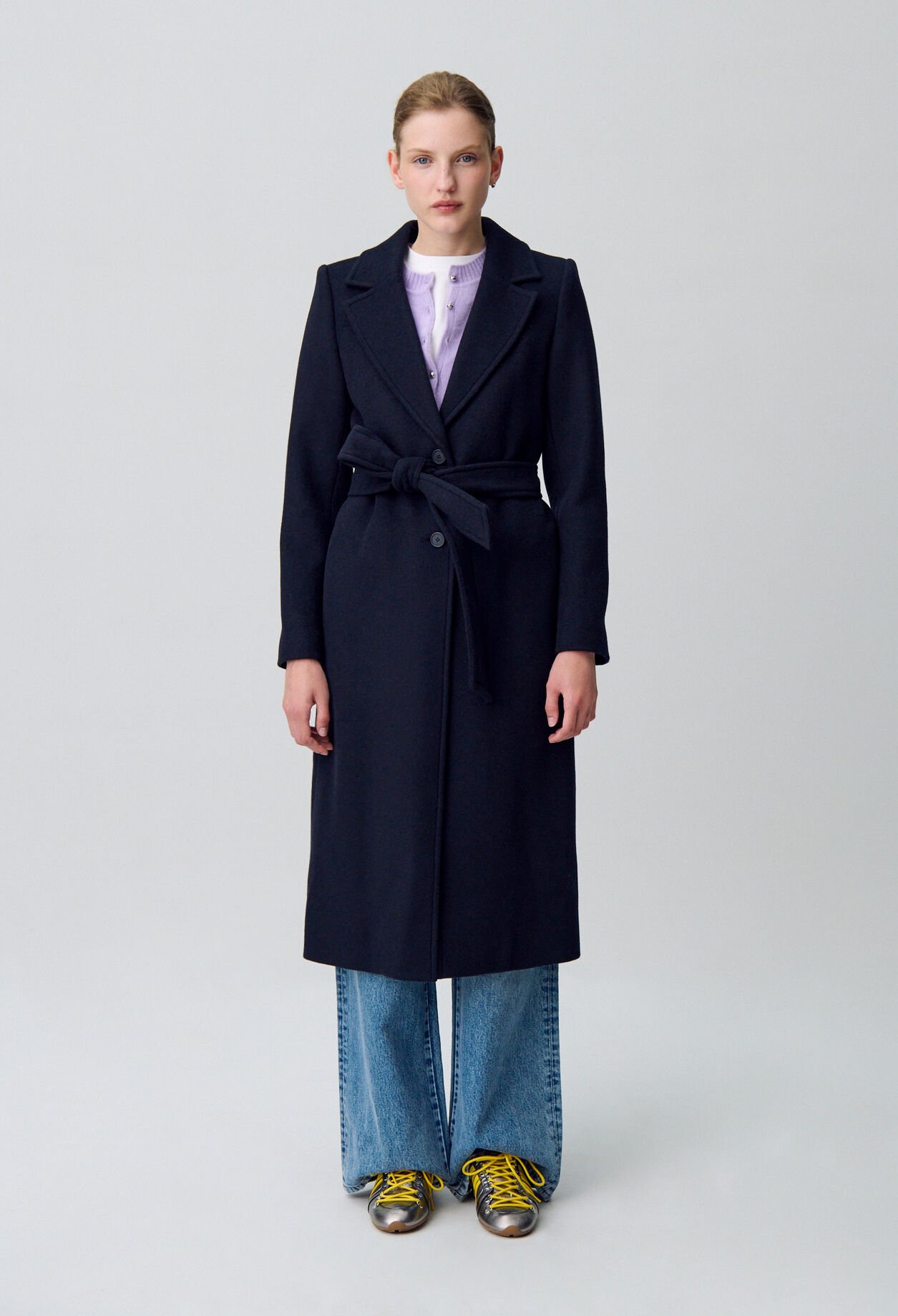 Long double-breasted wool coat