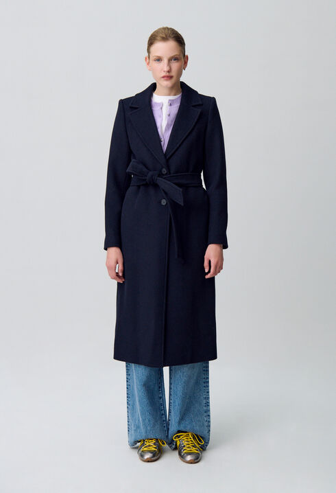 Long double-breasted wool coat