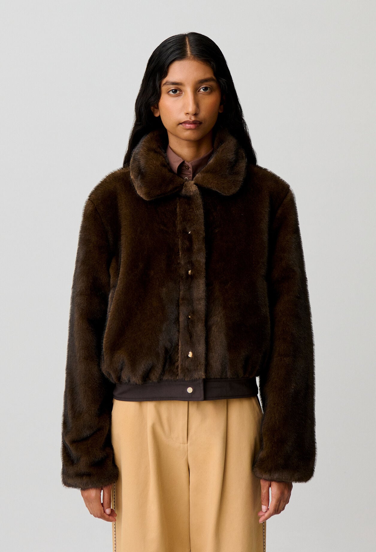 Short reversible nylon parka
