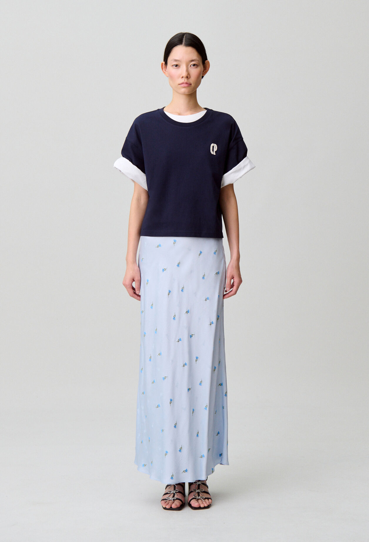 Floral satin skirt