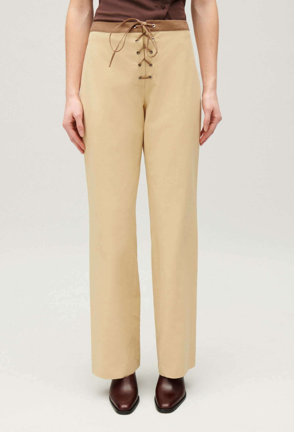 Two-tone lace-up trousers