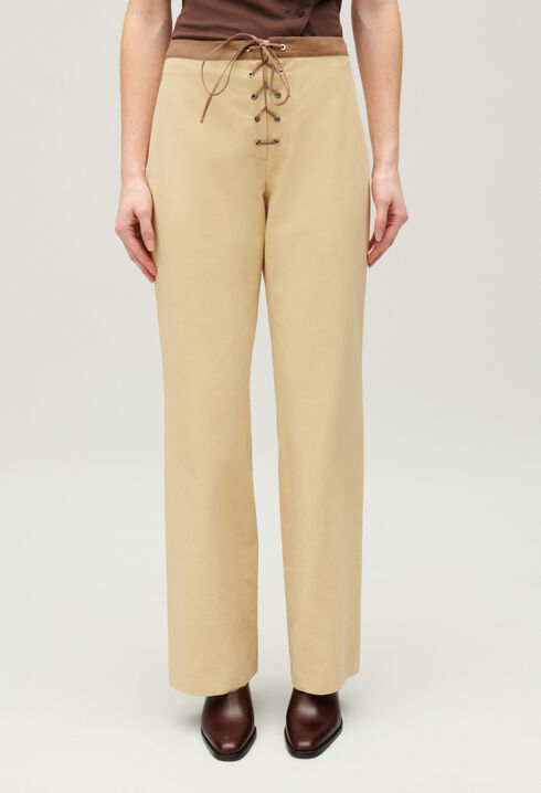 Two-tone lace-up trousers