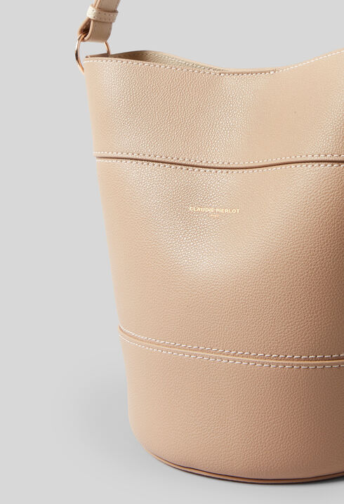 Grained leather bucket bag