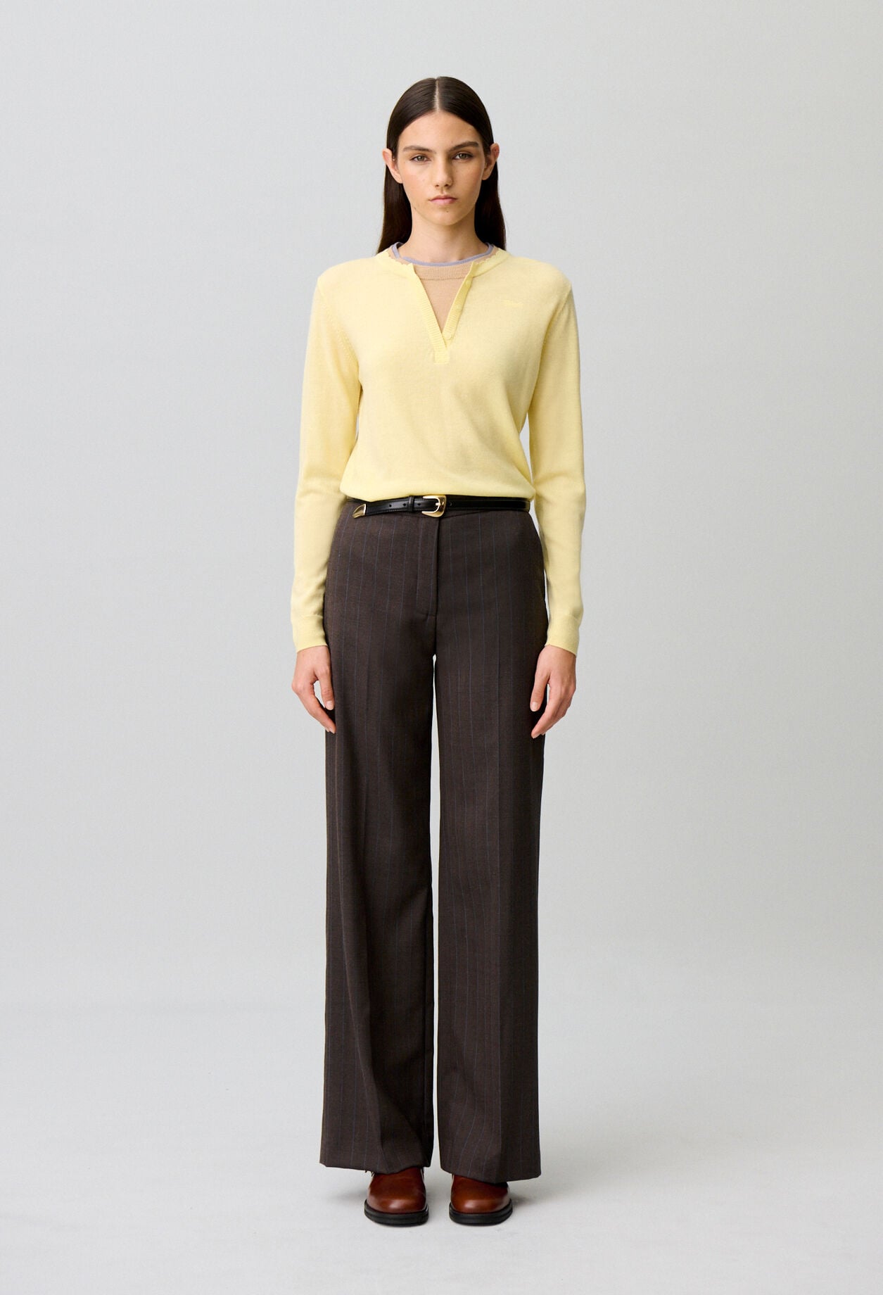 Straight striped wool trousers