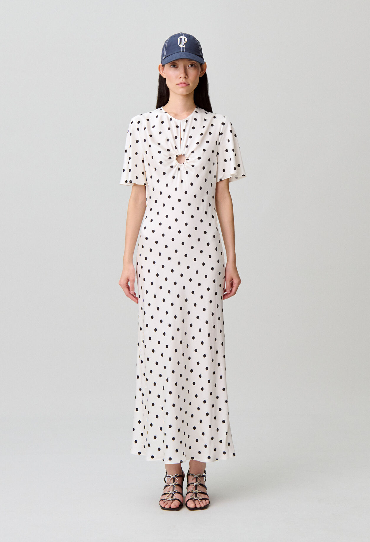 Satin polka dot maxi dress
