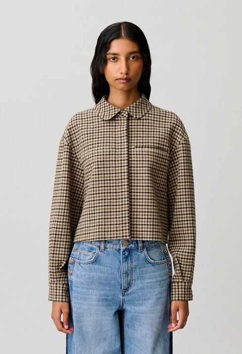 Short checked wool blend jacket