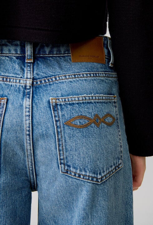 Wide-Leg Washed Denim Jeans