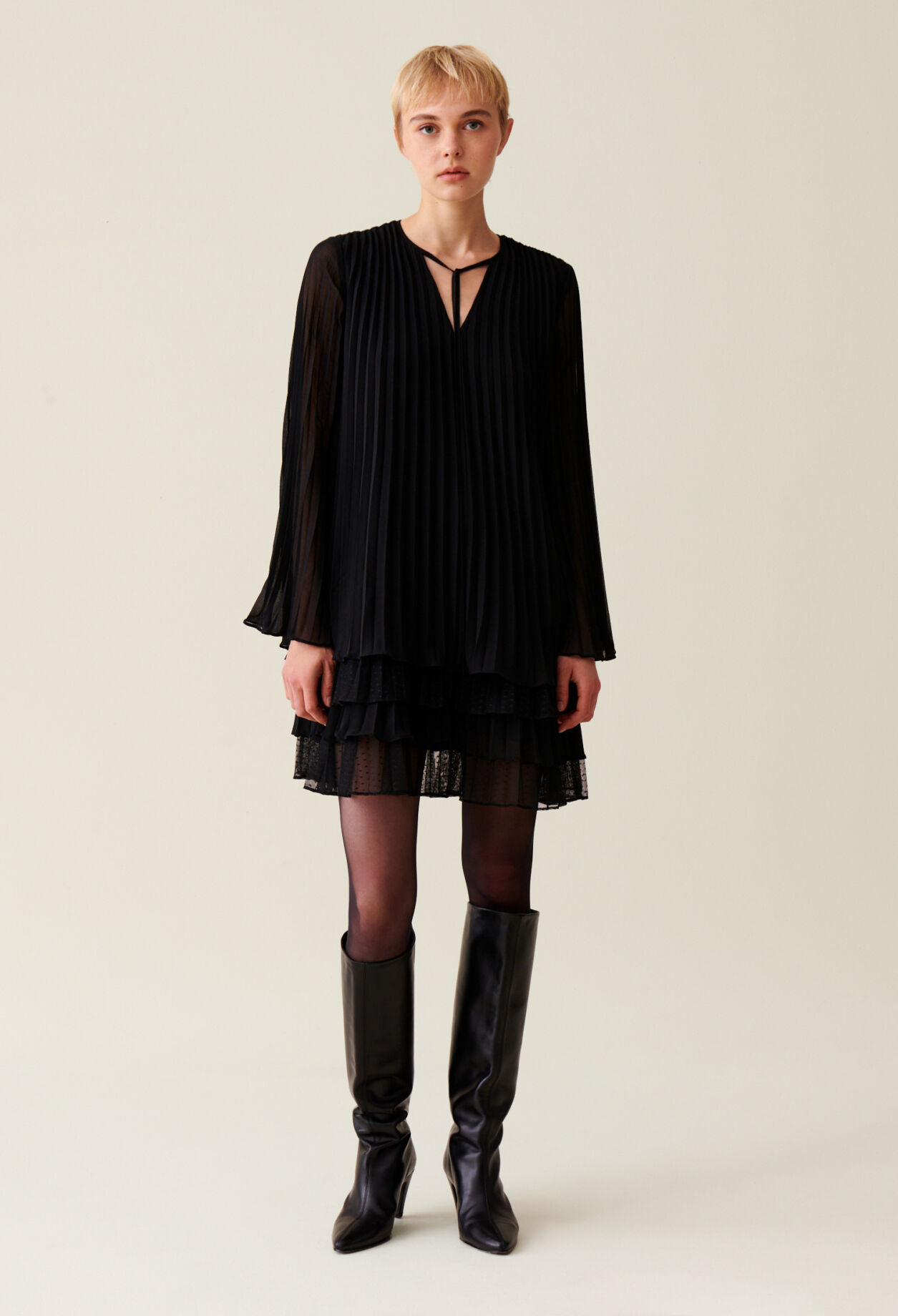 Black ruffled short dress