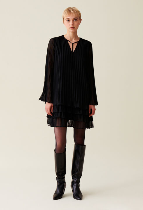 Black ruffled short dress