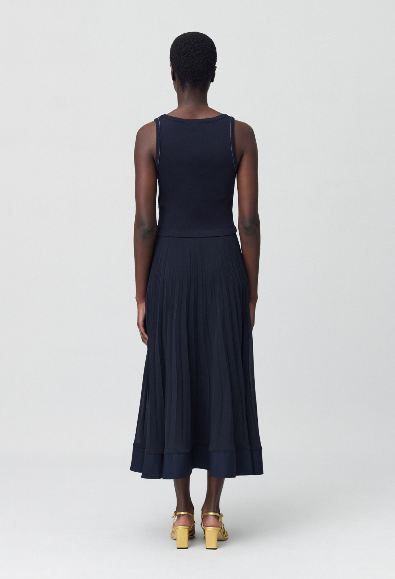 Navy blue long pleated dress