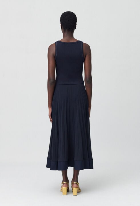 Navy blue long pleated dress